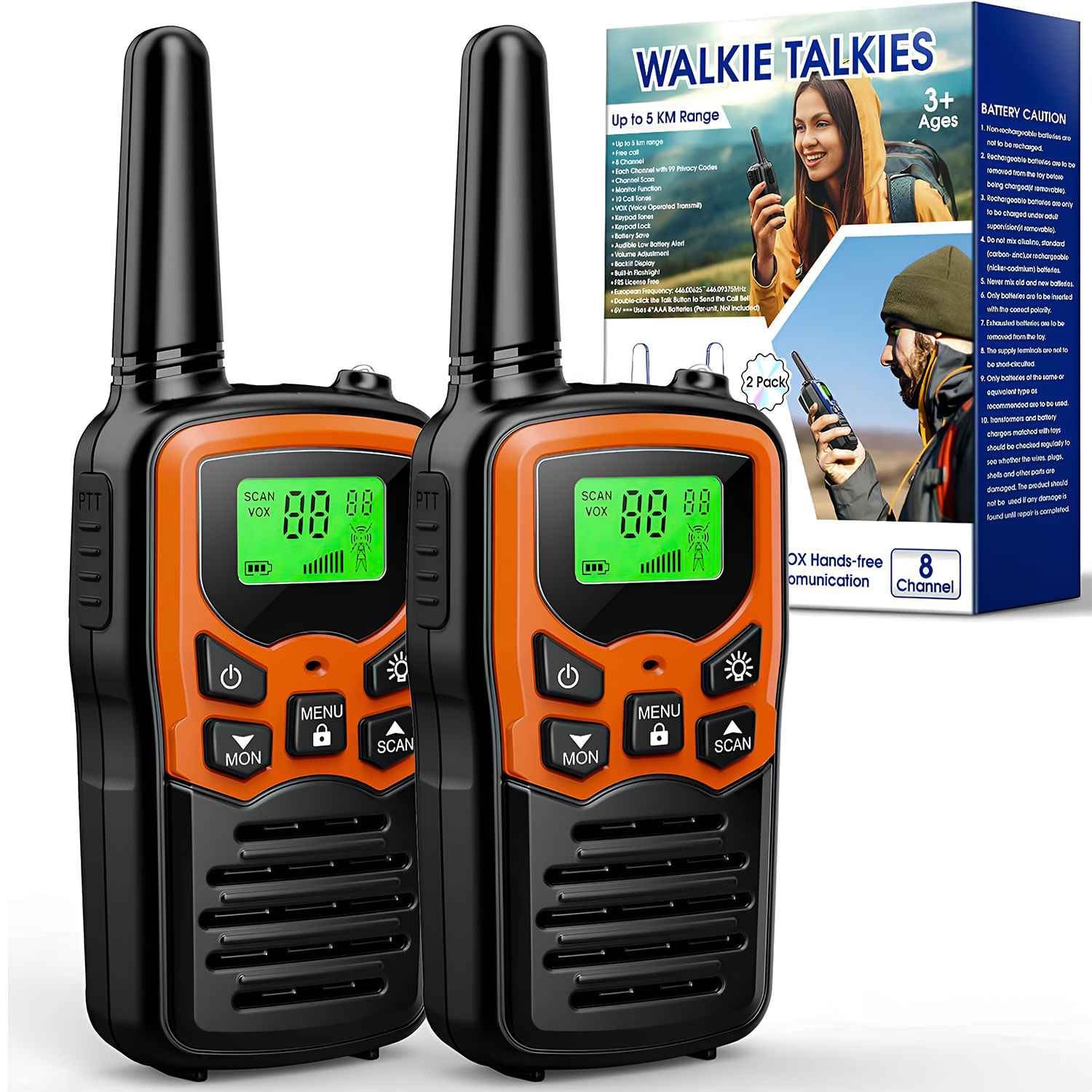 Set 2x Statii Radio Portabila Walkie Talkie TECHNOVICI, 22 Canale FRS, Raza 5 KM, Portocaliu/Negru - imagine 9